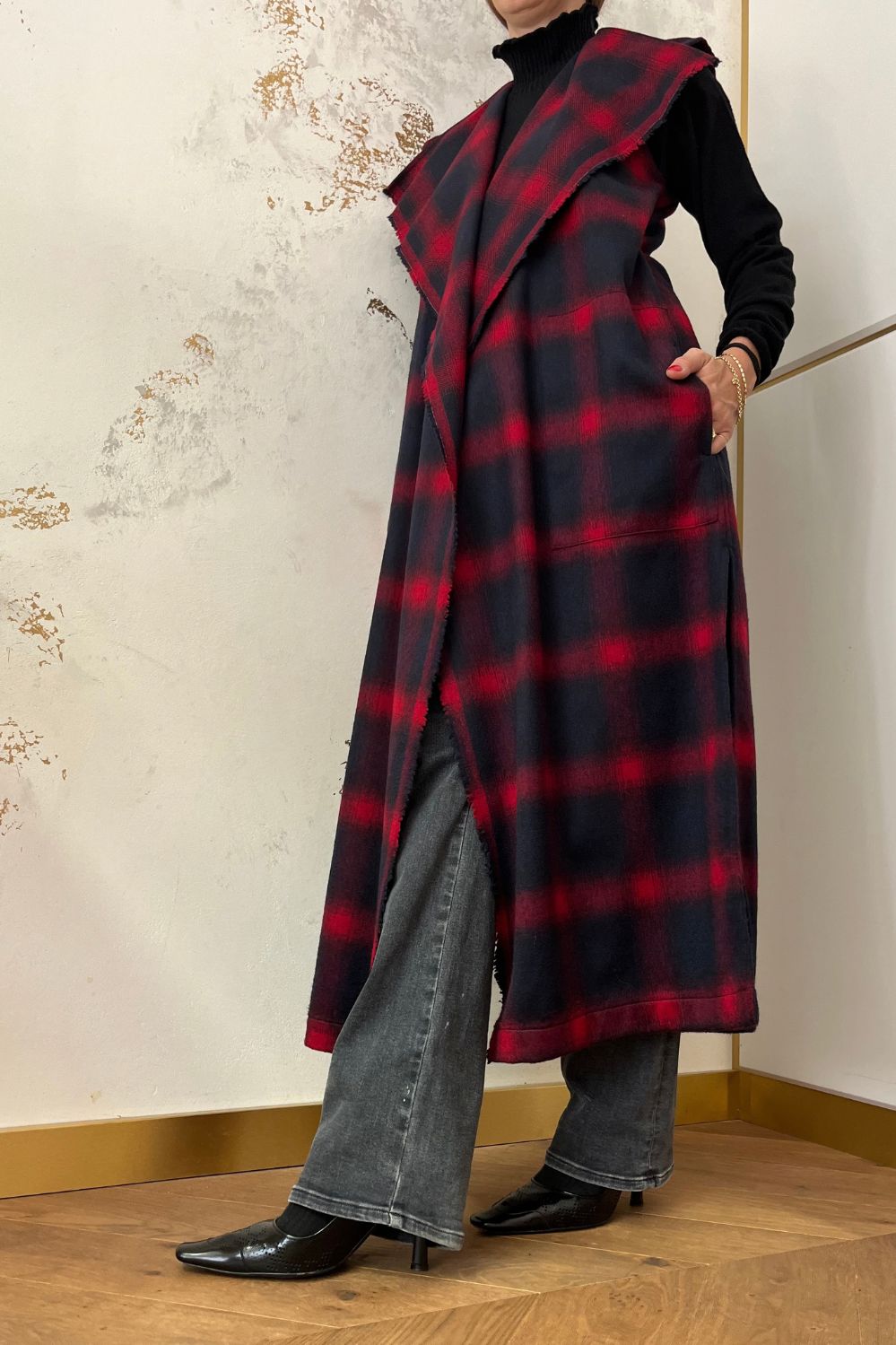 Gilet lungo in lana riciclata