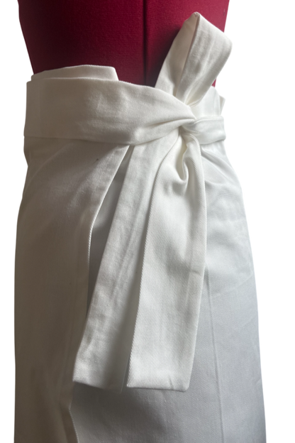 End of roll White Cotton Denim Wrap Midi Skirt
